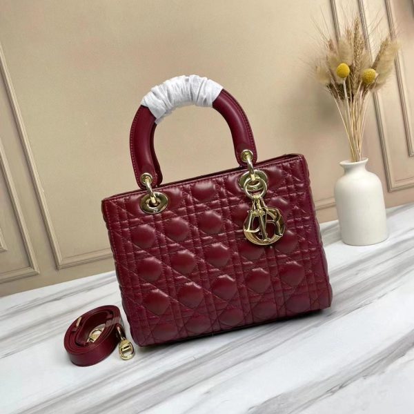 Christian Dior Lady Bag Medium Cherry Red