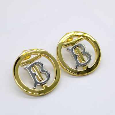 Barbarry Gold tone And Platinum tone Monogram Stud Earrings